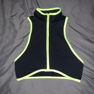 neon yellow & black zip front top